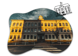 Fotografie školy, která doplňuje text o škole.